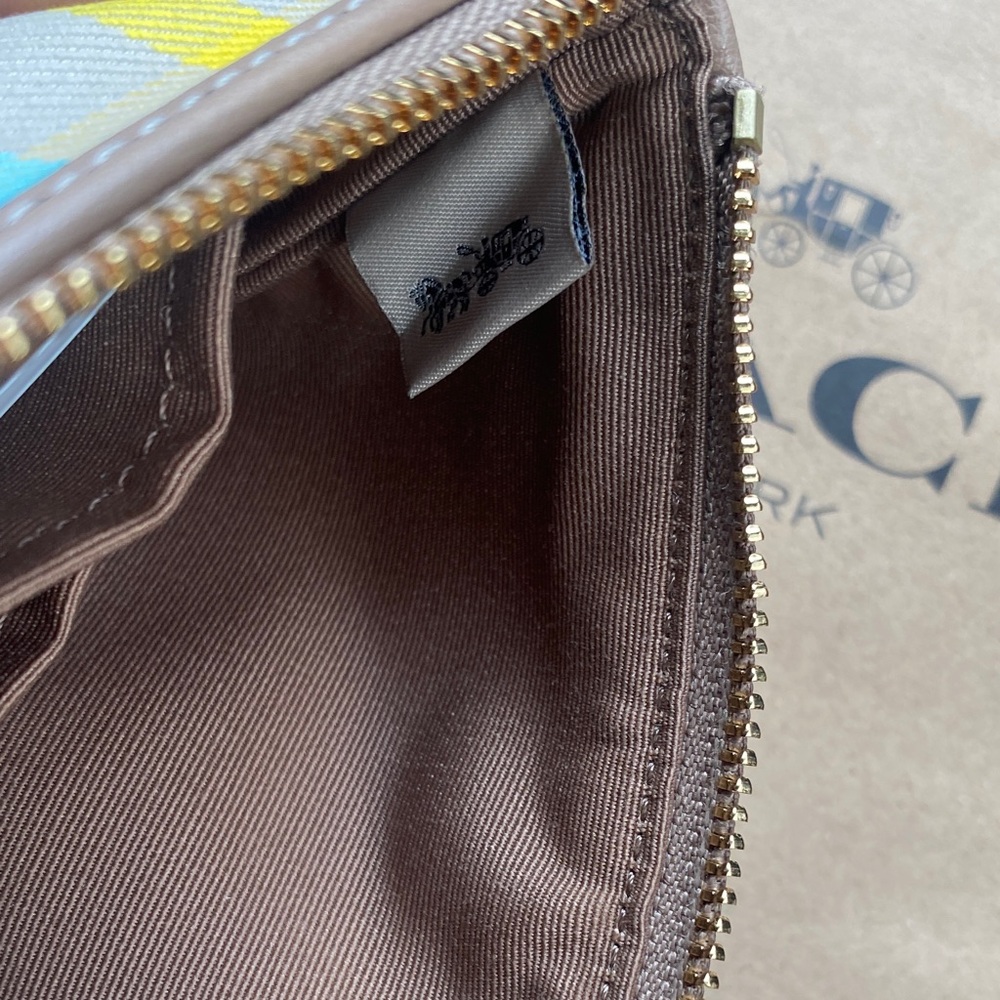 Coach Blue and Yellow Plaid Wristlet - Picture 3 of 9